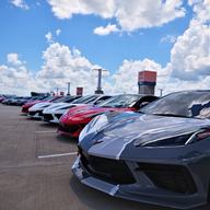 Corvettes lined up at the Orlando stop on the 2026 Motivation Rally.